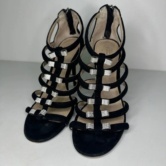 Coach Black Velvet Stiletto Holiday Heels With Silver Metal Bows sz 8.5 - Picture 2 of 9